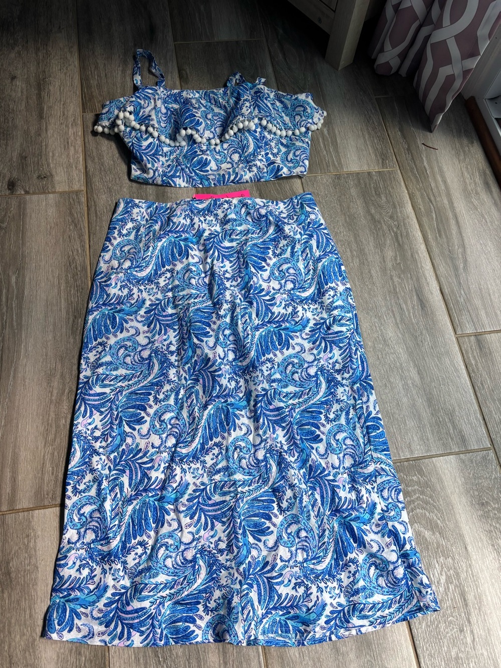 Lilly Pulitzer Blue & White Paisley Crop Top and Skirt Set